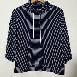 Off Duty Navy Striped Crowl Neck Top Size S